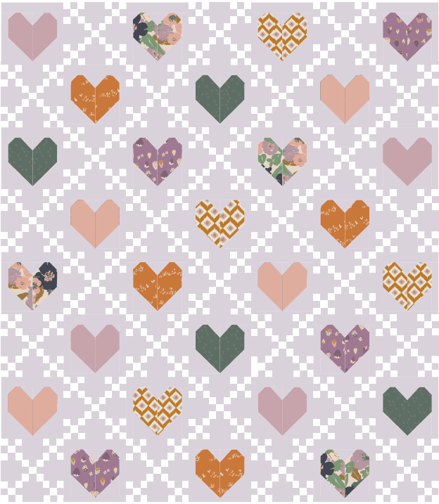 Curated quilt kit by Dolly Lou Fabrics for the pattern Heirloom Hearts