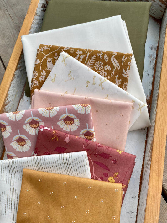 Curated quilt kit by Dolly Lou Fabrics for the pattern Heirloom Hearts