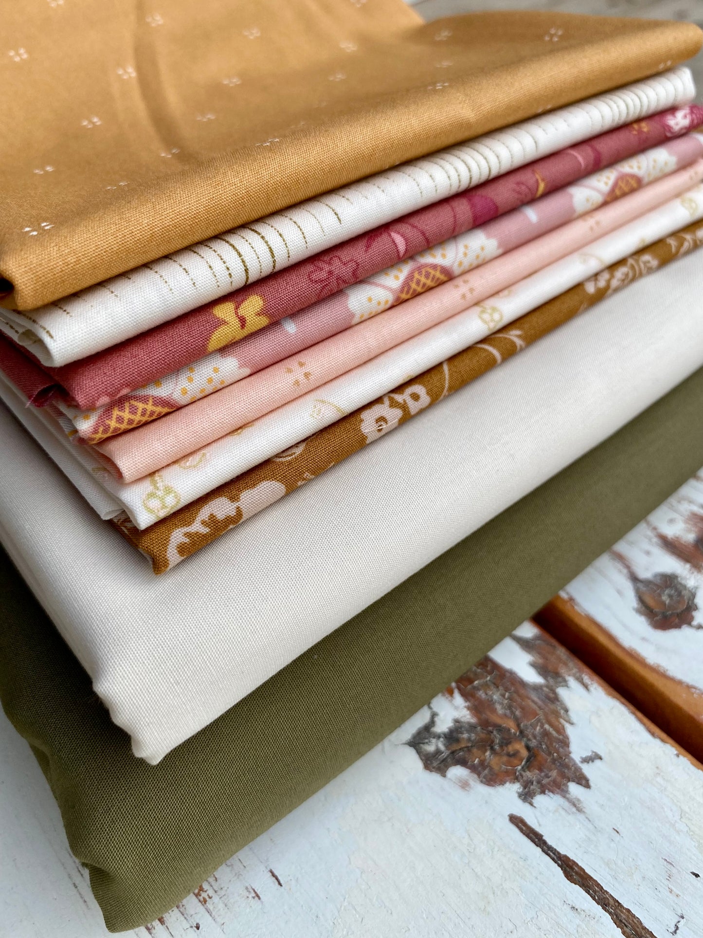 Curated quilt kit by Dolly Lou Fabrics for the pattern Heirloom Hearts