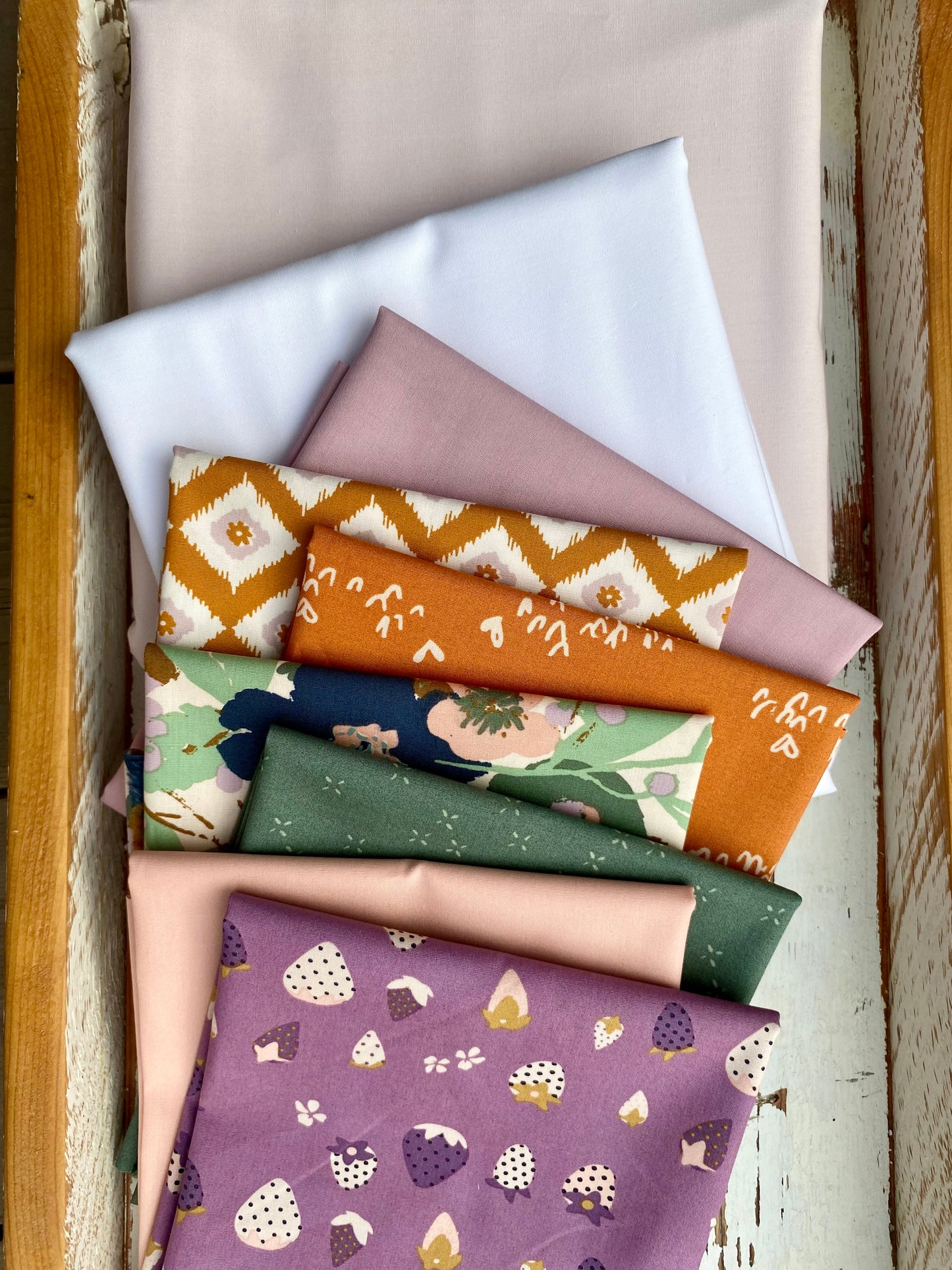 Curated quilt kit by Dolly Lou Fabrics for the pattern Heirloom Hearts