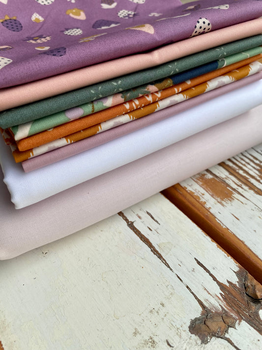 Curated quilt kit by Dolly Lou Fabrics for the pattern Heirloom Hearts