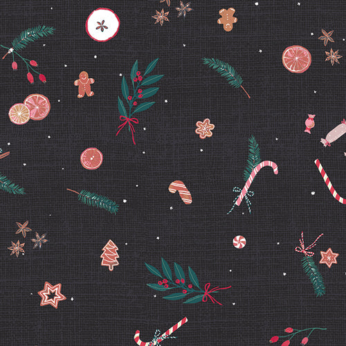 Quilting cotton in a Christmas print with potpurri print