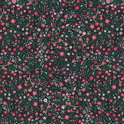 Quilting cotton in a small floral print with reds and greens